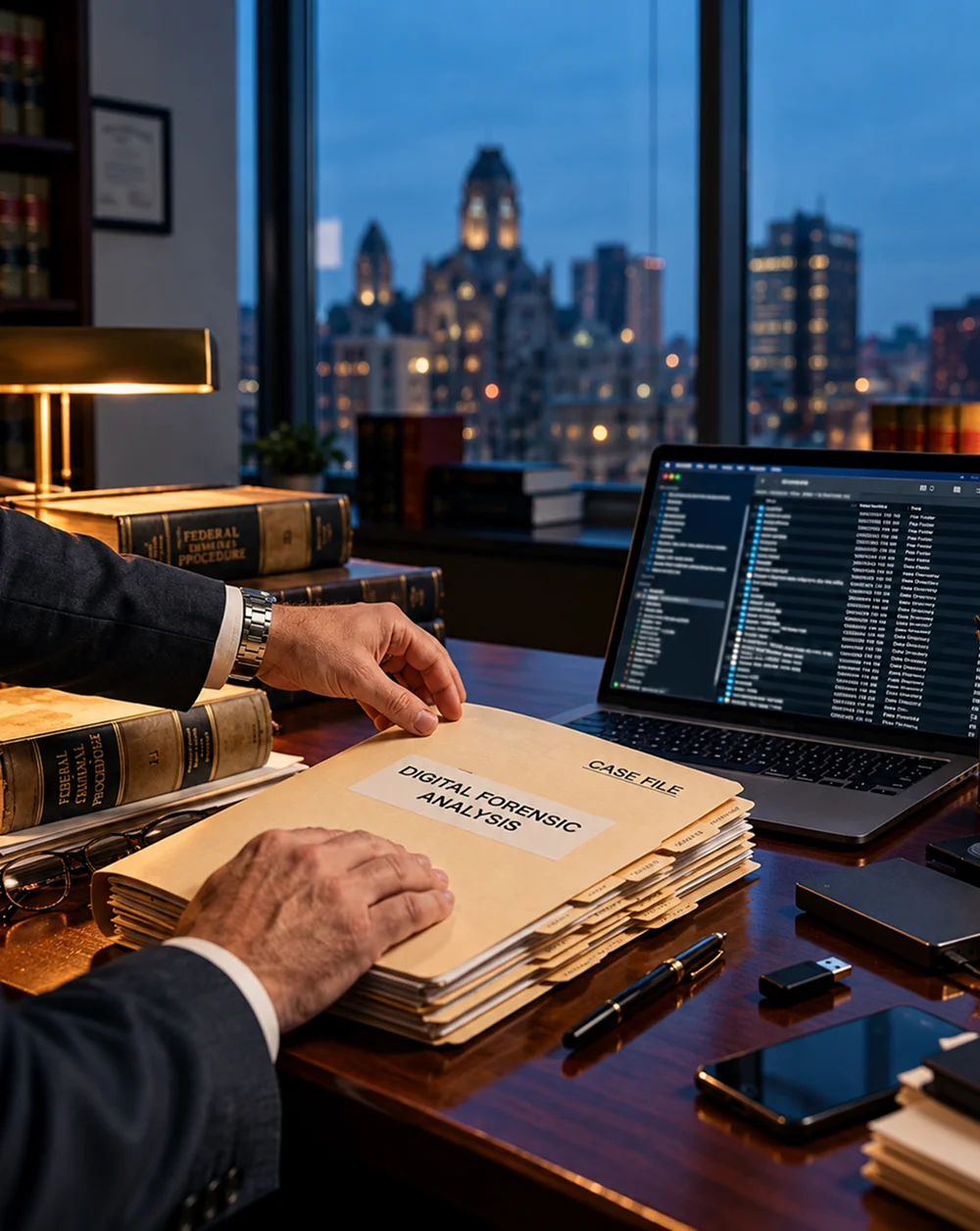 Child pornography defense lawyer reviewing a forensic report