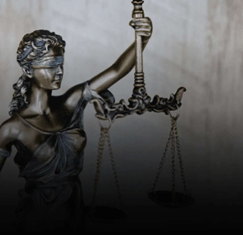Bronze statue of Lady Justice holding scales, symbolizing legal appeals.
